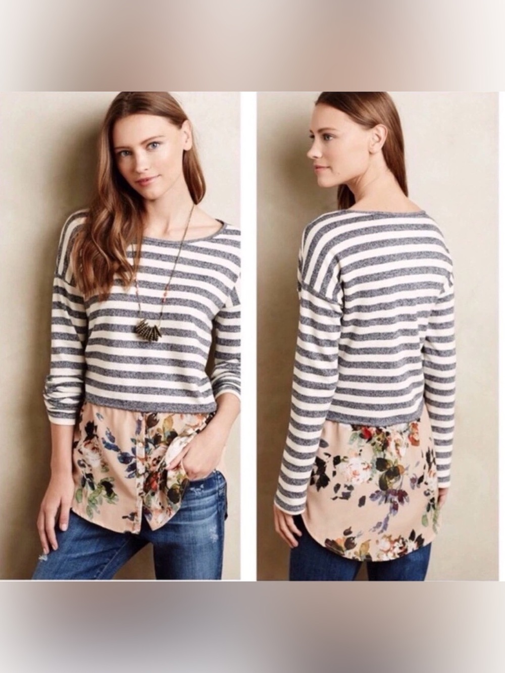 Postmark "Ginny" Stripe Floral Layered Tunic size small